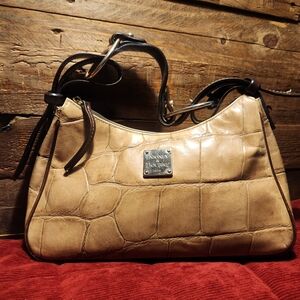 Brown Crocodile Embossed Shoulder Bag